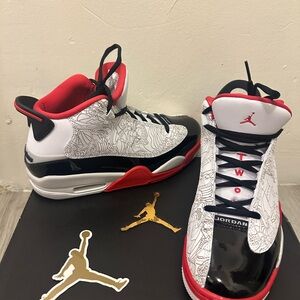 Jordan High-Top Sneakers in White, Black, and Red